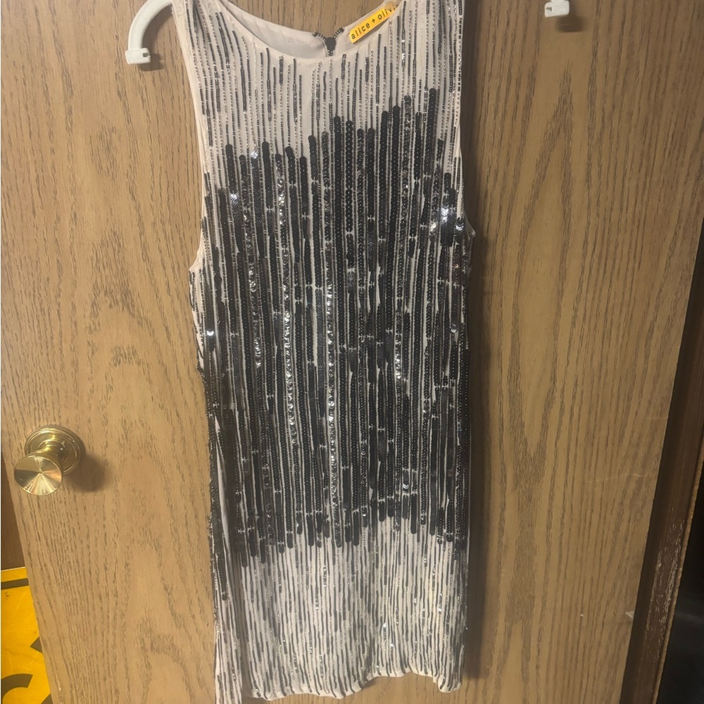 Alice + Olivia Black and White Sequin Tank Dress